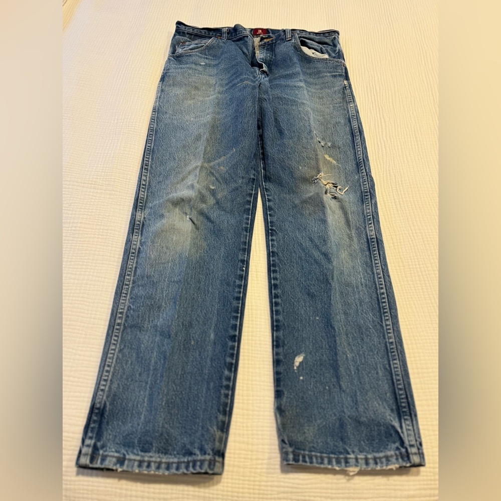 Men's Blue Distressed Jeans 35x32